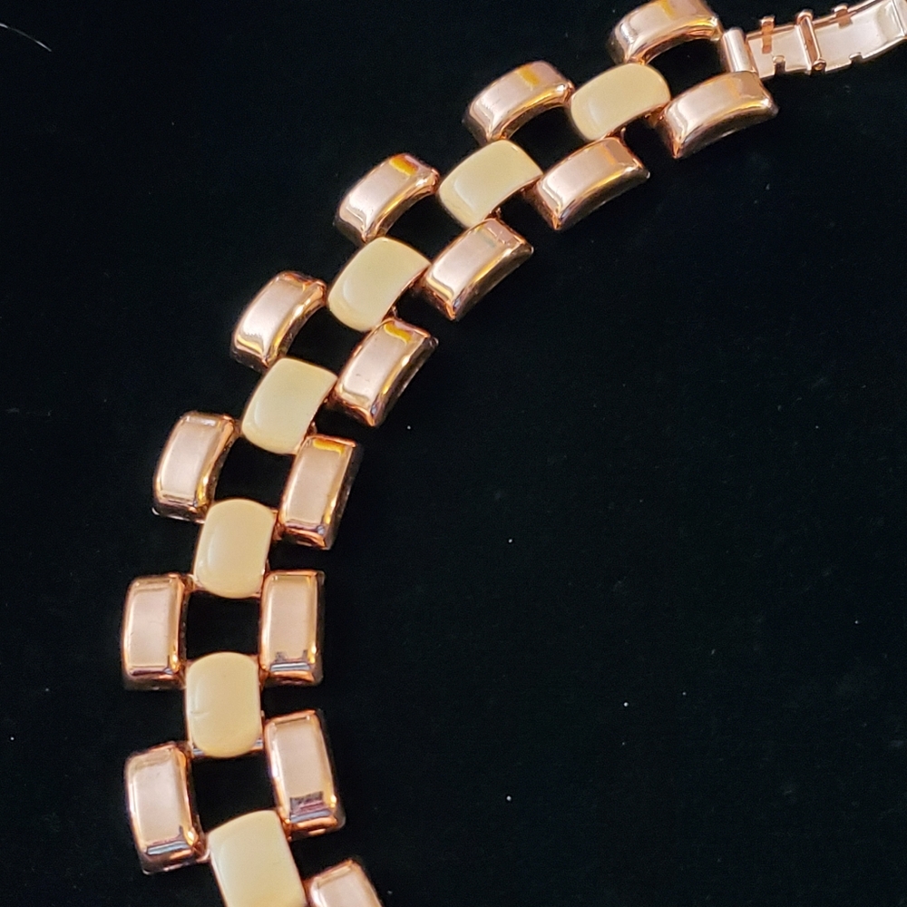 Copper and Enamel Ladder Link Bracelet  Blush Pink Mid-century